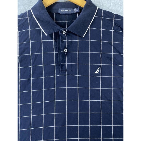Nautica Polo Shirt Men's XL Dark Blue Window Check Golf Performance Short Sleeve - Picture 4 of 10